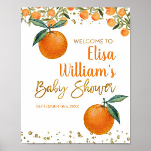 Two Little Cuties Orange baby shower Welcome sign