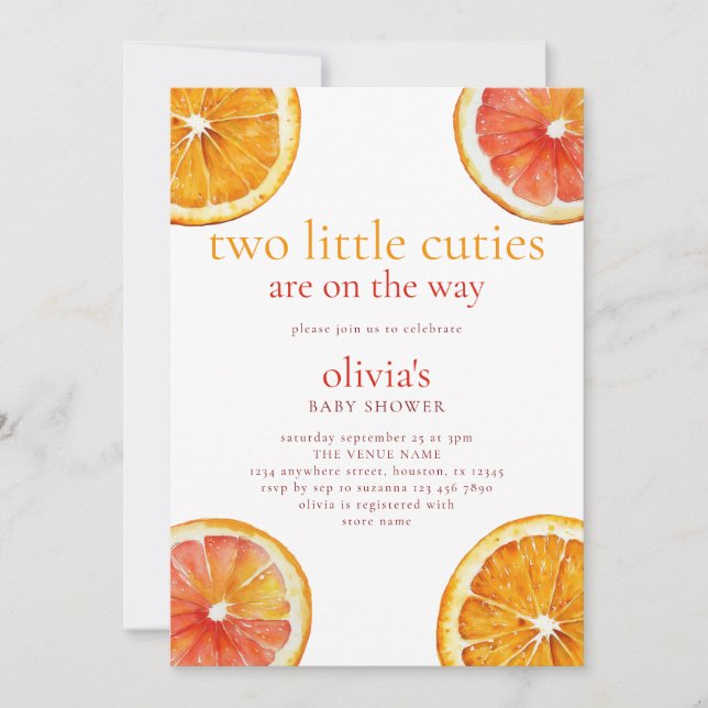 Two Little Cuties Orange Slices Twins Baby Shower  Invitation (Front)