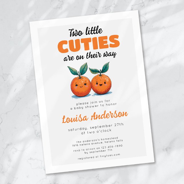 Two Little Cuties Orange Twin Baby Shower Invitation (Creator Uploaded)