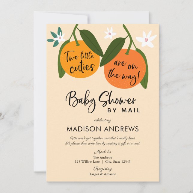 Two Little Cuties Twin Baby Shower by Mail Invitation (Front)