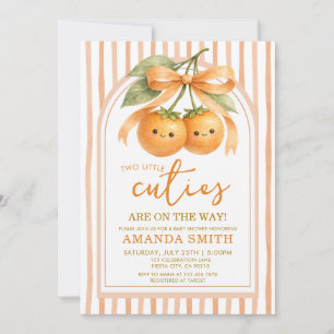 Two Little Cuties Twin Baby Shower orange Invitation