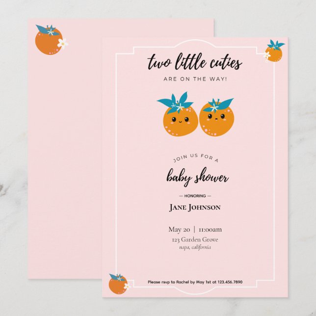 Two Little Cuties Twins Baby Shower Invitation (Front/Back)