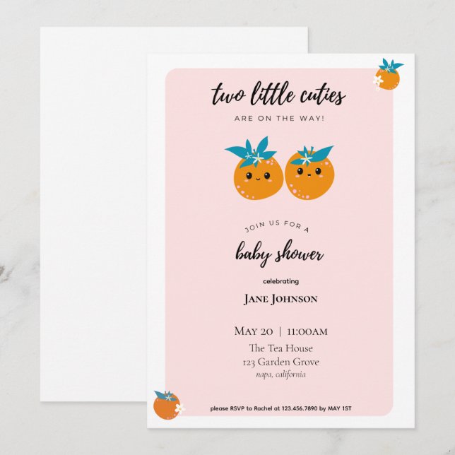 Two Little Cuties Twins Baby Shower Invitation (Front/Back)
