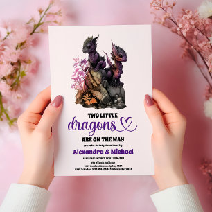 Two little dragons twins baby shower invitation