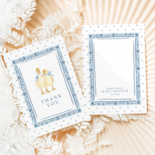 Two Little Ducklings Classic Boy Twins Baby Shower Thank You Card