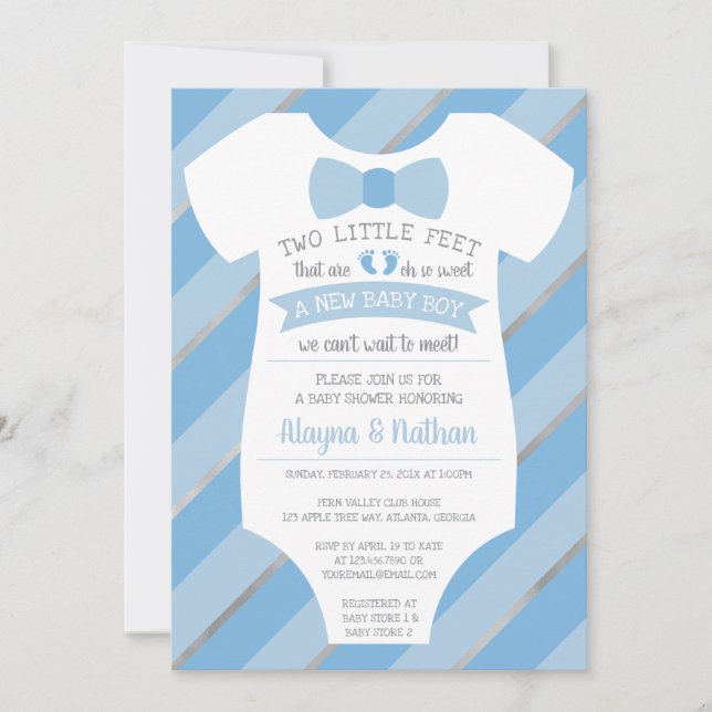 Two Little Feet Baby Shower Invitation, Bow Tie Invitation (Front)