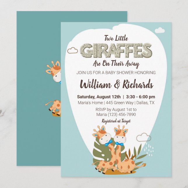 two little giraffes Watercolor giraffe baby shower Invitation (Front/Back)