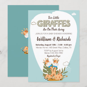 two little giraffes Watercolor giraffe baby shower Invitation