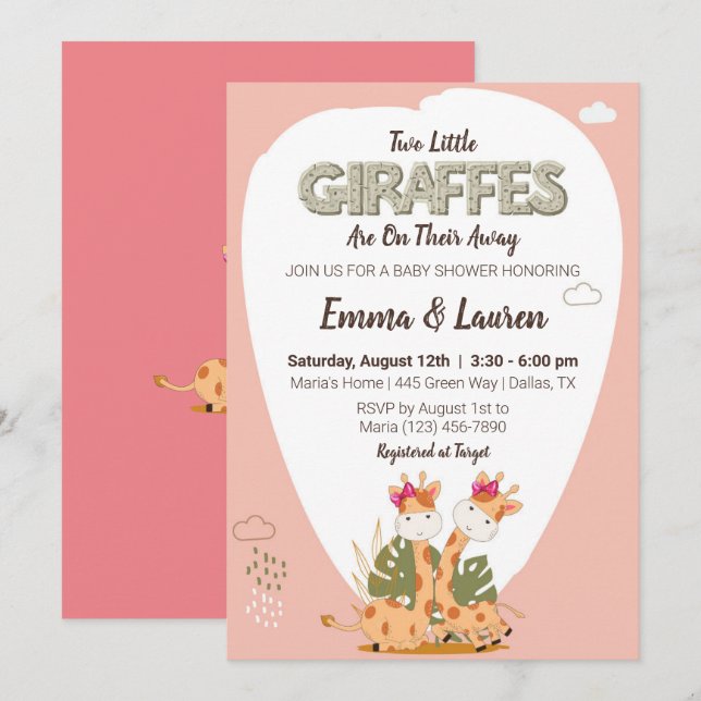 two little giraffes Watercolor giraffe baby shower Invitation (Front/Back)