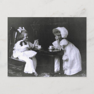 Two Little Girls at a Tea Party Postcard