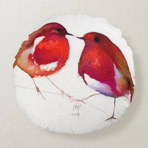 Two Little Ink Birds 2014 Round Cushion
