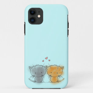 Two Little Kittens Illustration Orange and Grey iPhone 11 Case