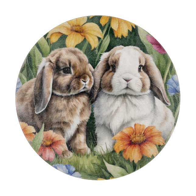 Two Little Lop Bunny rabbits Cutting Board (Front)