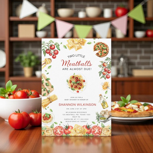 Two Little Meatballs Italian Pasta Baby Shower Invitation (Creator Uploaded)