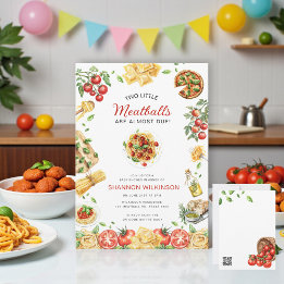 Two Little Meatballs Pasta Baby Shower QR code Invitation