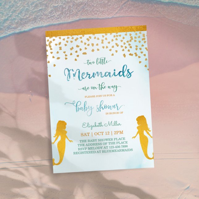 Two Little Mermaids Theme Twin Girls Baby Shower Invitation (Creator Uploaded)