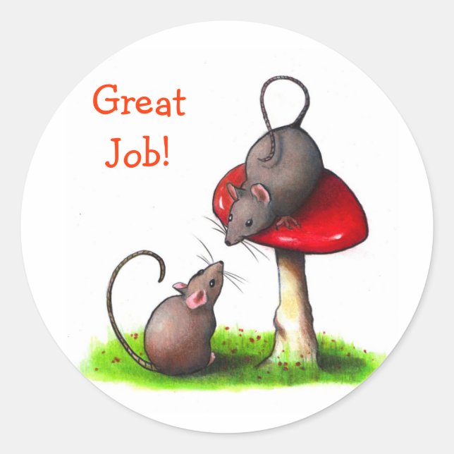 Two Little Mice: Colour Pencil Art: Mushroom Classic Round Sticker (Front)