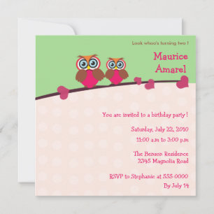 Two Little Owls - Birthday party invite