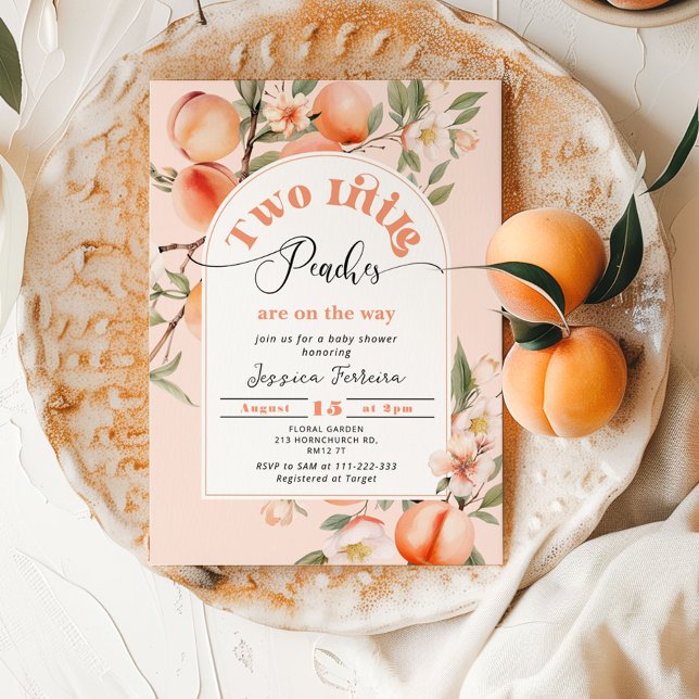 Two little peaches are on the way twins shower invitation (Creator Uploaded)
