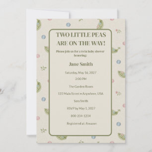 Two Little Peas in a Pod Twin Baby Shower Invitation