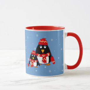 Two Little Penguins Custom Name Christmas Gift Mug