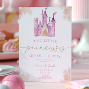 Two Little Princesses Castle Twins Baby Shower Invitation