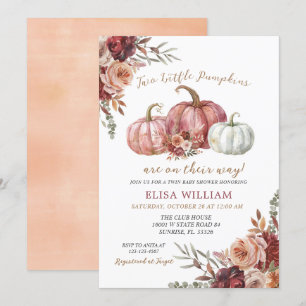 Two Little Pumpkins are on their way - Twin baby  Invitation