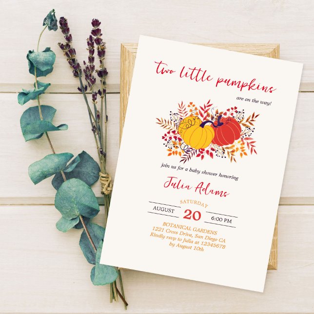 Two little Pumpkins fall twin baby shower Invitation (Creator Uploaded)