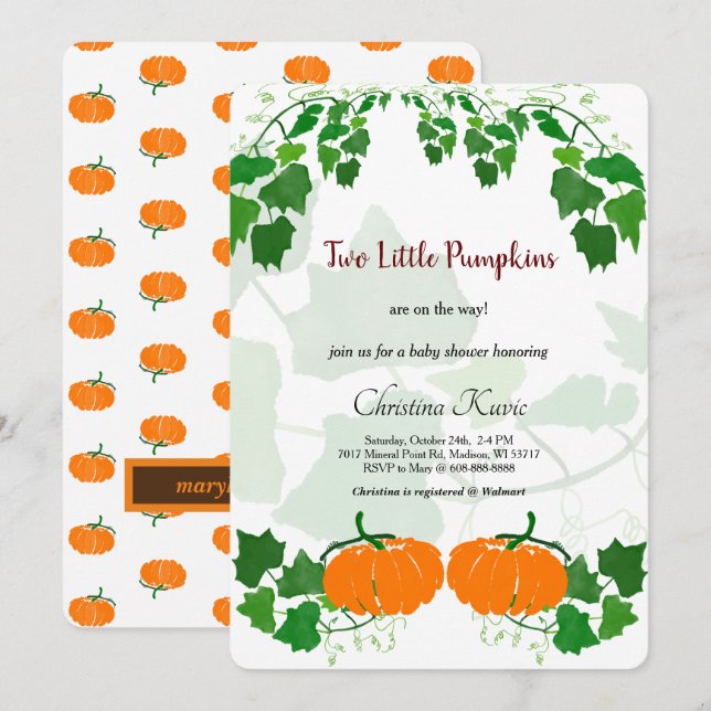 Two Little Pumpkins Invitation (Front/Back)