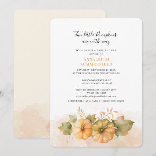 Two Little Pumpkins on Way Fall Twins Baby Shower Invitation
