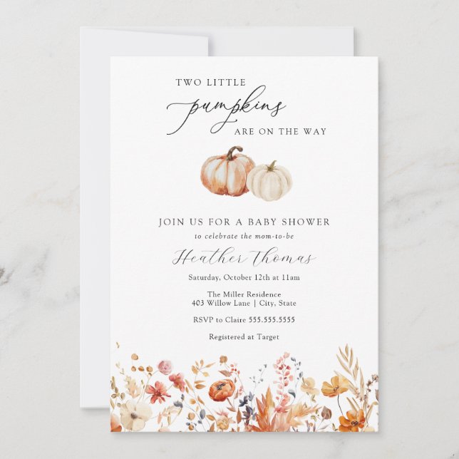 Two Little Pumpkins Rustic Baby Shower Invitation (Front)