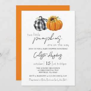 Two Little Pumpkins Sunflower Twins Baby Shower In Invitation