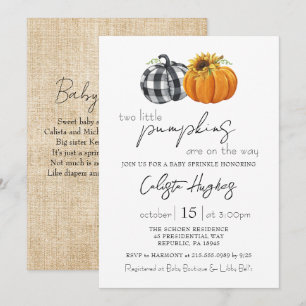 Two Little Pumpkins Sunflower Twins Baby Sprinkle Invitation
