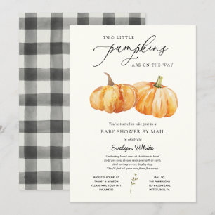 Two Little Pumpkins Twin Baby Shower by Mail Invitation
