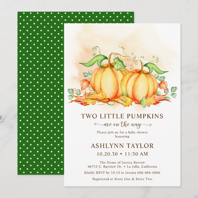 Two Little Pumpkins Twin Baby Shower Invitation (Front/Back)