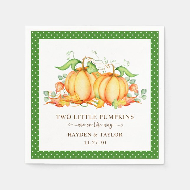 Two Little Pumpkins Twin Baby Shower Napkin (Front)