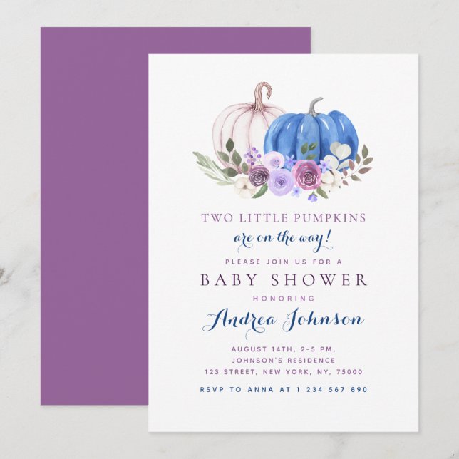 Two Little Pumpkins Twin Boy Girl Fall Baby Shower Invitation (Front/Back)