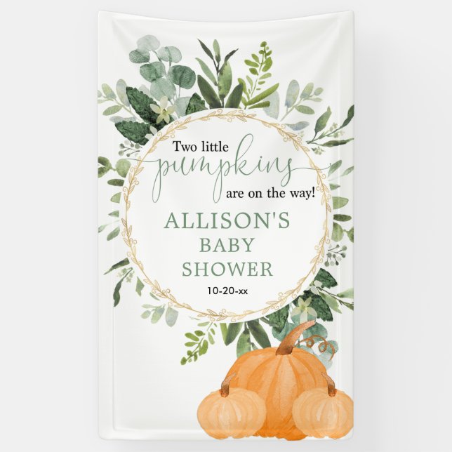 Two little pumpkins twins baby shower backdrop banner (Vertical)