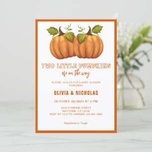 Two Little Pumpkins Twins Modern Fall Baby Shower Invitation