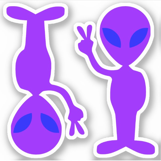 Two Little Purple Blue Eyed Peace Aliens (Front)