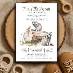 Two Little Rascals Baby Racoon Twins Baby Shower Invitation