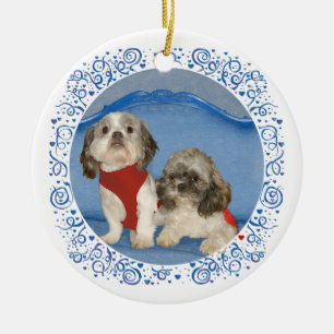 Two Little Shih Tzu Rescue Doggies Ceramic Tree Decoration