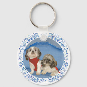 Two Little Shih Tzu Rescue Doggies Key Ring