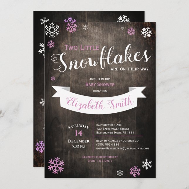 Two Little snowflakes babyshower invitation (Front/Back)