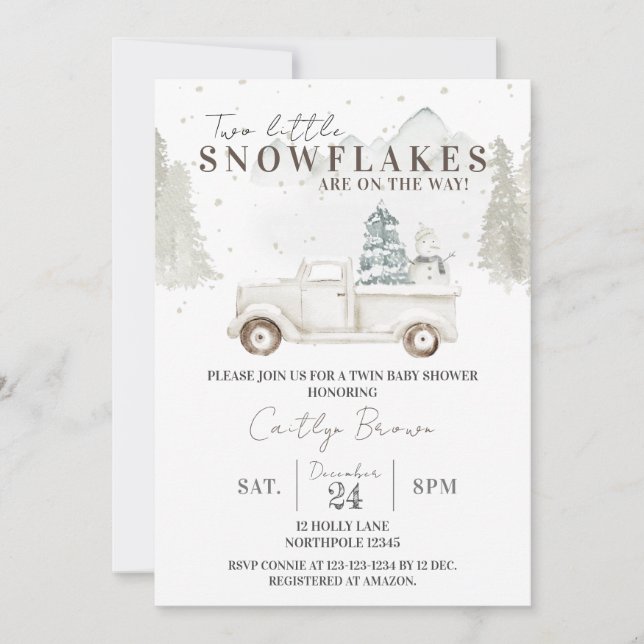 Two Little Snowflakes on the Way Baby Shower Invitation (Front)