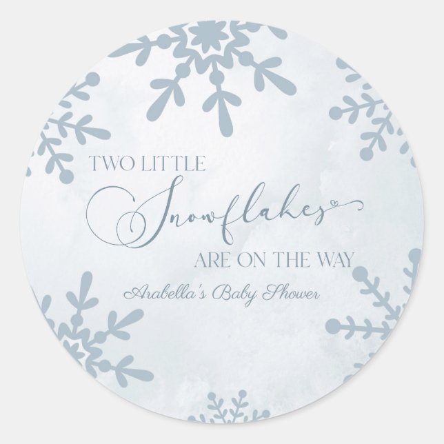 Two Little Snowflakes Winter Twins Baby Shower Classic Round Sticker (Front)