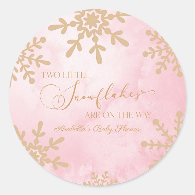 Two Little Snowflakes Winter Twins Baby Shower Classic Round Sticker (Front)