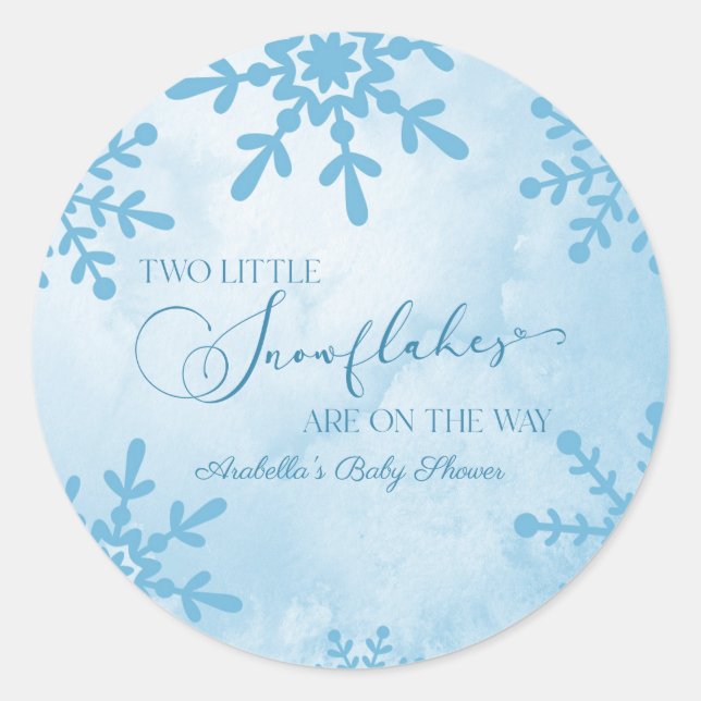 Two Little Snowflakes Winter Twins Baby Shower Classic Round Sticker (Front)