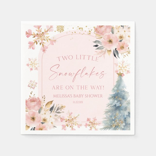 Two Little Snowflakes Winter Twins Baby Shower  Napkin (Front)
