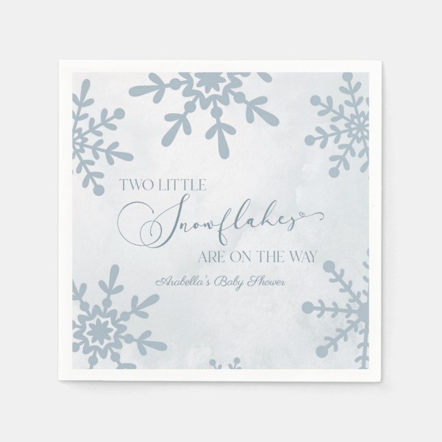 Two Little Snowflakes Winter Twins Baby Shower Napkin (Front)